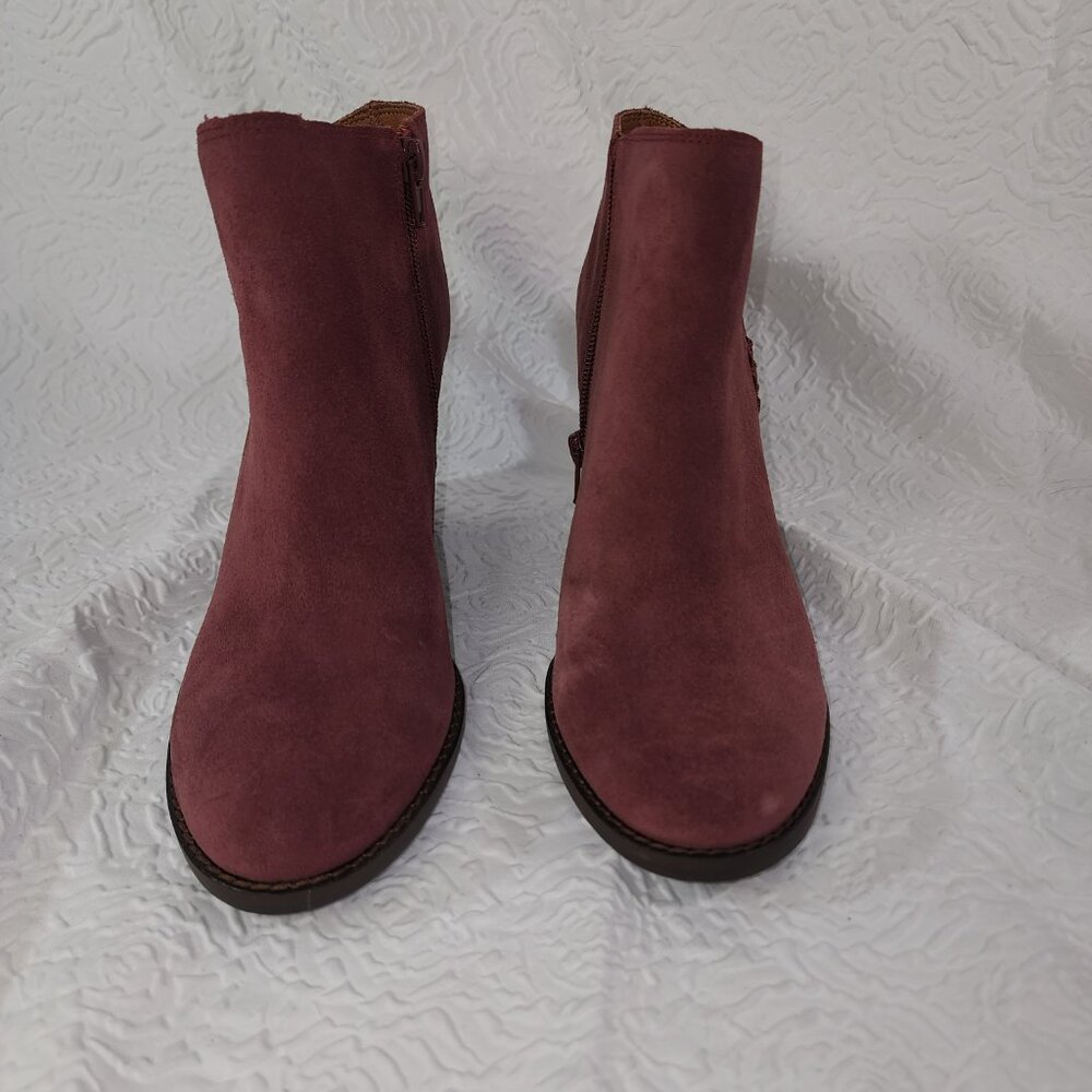 Lucky Brand Women's Yimme Suede Leather Wedge Zip Booties Dusty Rose sz …